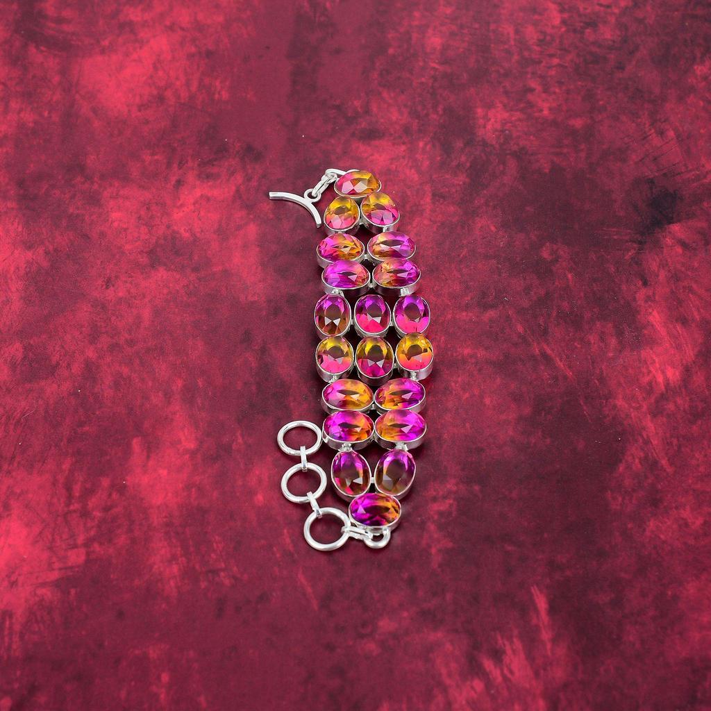 Bi-Color Tourmaline Bracelet Jewelry, 925 Solid Sterling Silver Gemstone Bracelet Handmade Jewelry, For Memorial Day