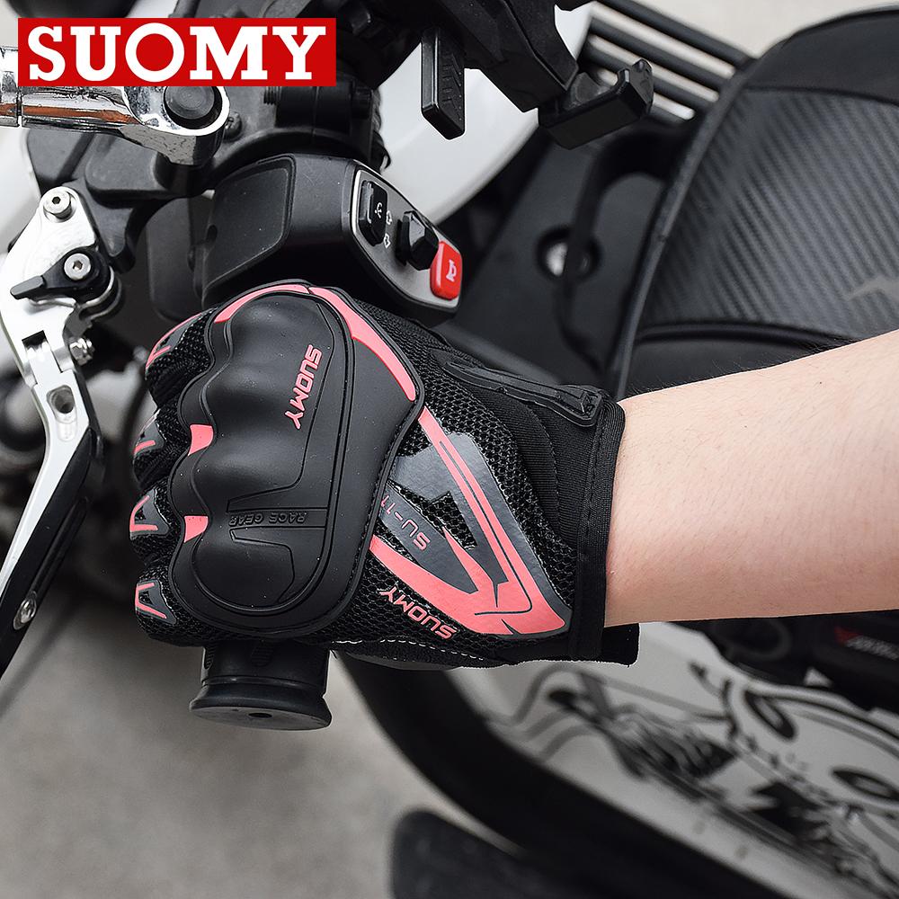 SUOMY Lady Pink Motorcycle Gloves Summer Women Full Finger Motorbike Riding Gloves Non-slip Anti-fall Female Motocross Gloves