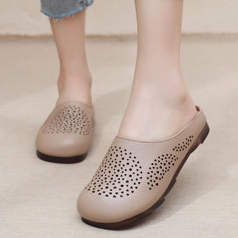 Dámské zelené sandály 2024 letní pohodlné platformové sandály pravá kůže nazouváky vyřezávané zvýšení protiskluzové módní dámské boty