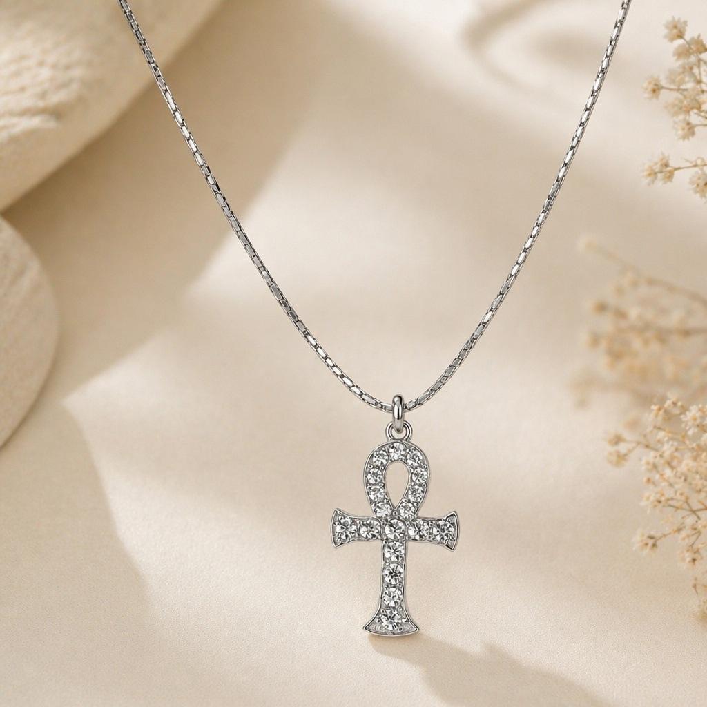 18K Gold-Plated Stainless Steel Zircon Cross Pendant Necklace for Women - Versatile and Fashionable Clavicle Chain Jewelry
