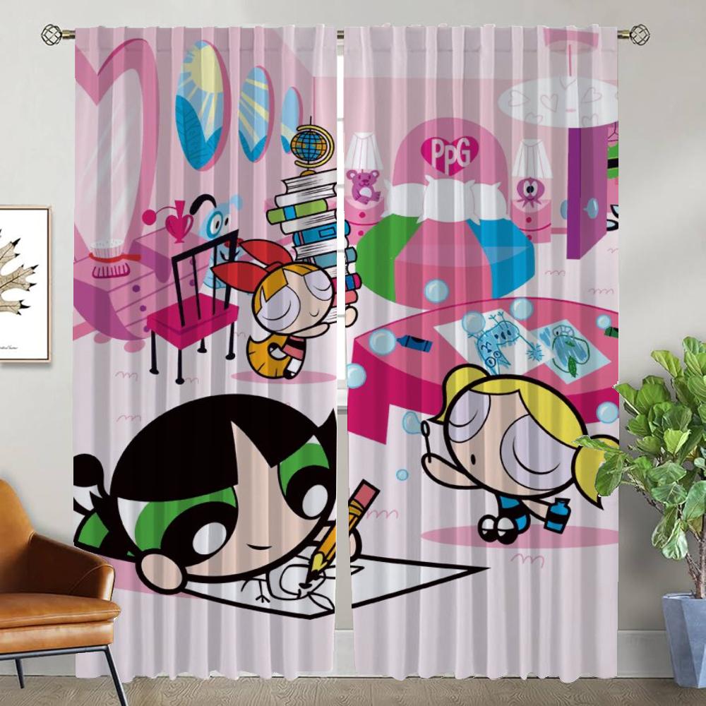 Blackout Curtain for Room 2 Panel The Powerpuff Girles Anti-mosquito Curtains Shades Halloween Decoration Tulle for Bedroom Home