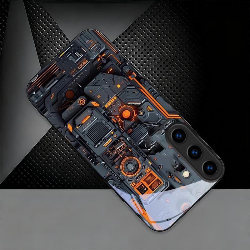 Mech Circuit Core Black Phone Case For Samsung Galaxy S26 Ultra S25 Edge S24 FE S23 Plus S22 S21 S20 S22 S25+ Glass Black Cover