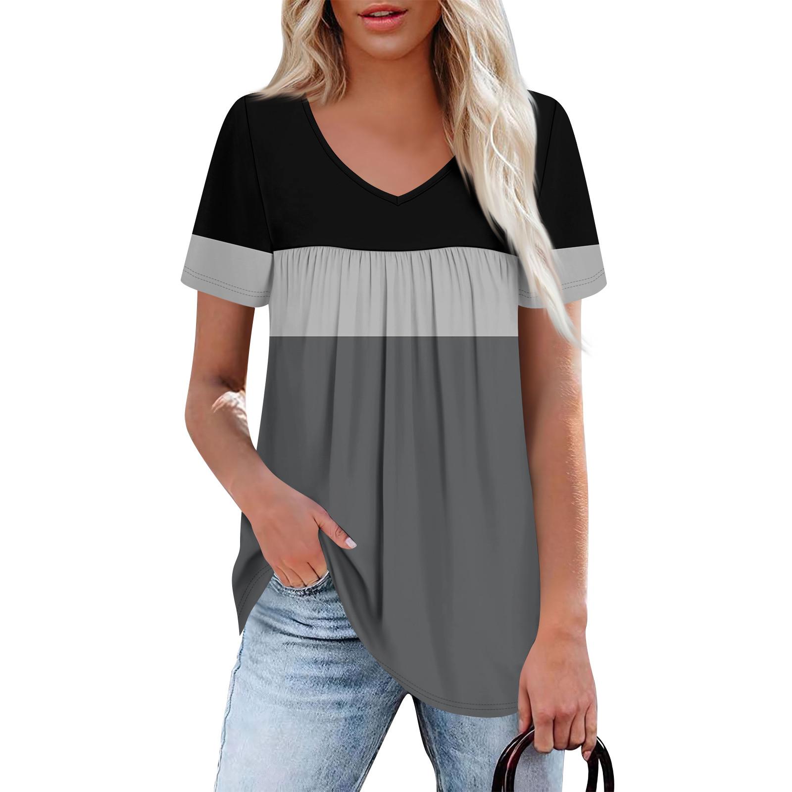 Женский повседневный топ с V-образным вырезом, коротким рукавом, оборкой на груди и принтом S чёрный фото