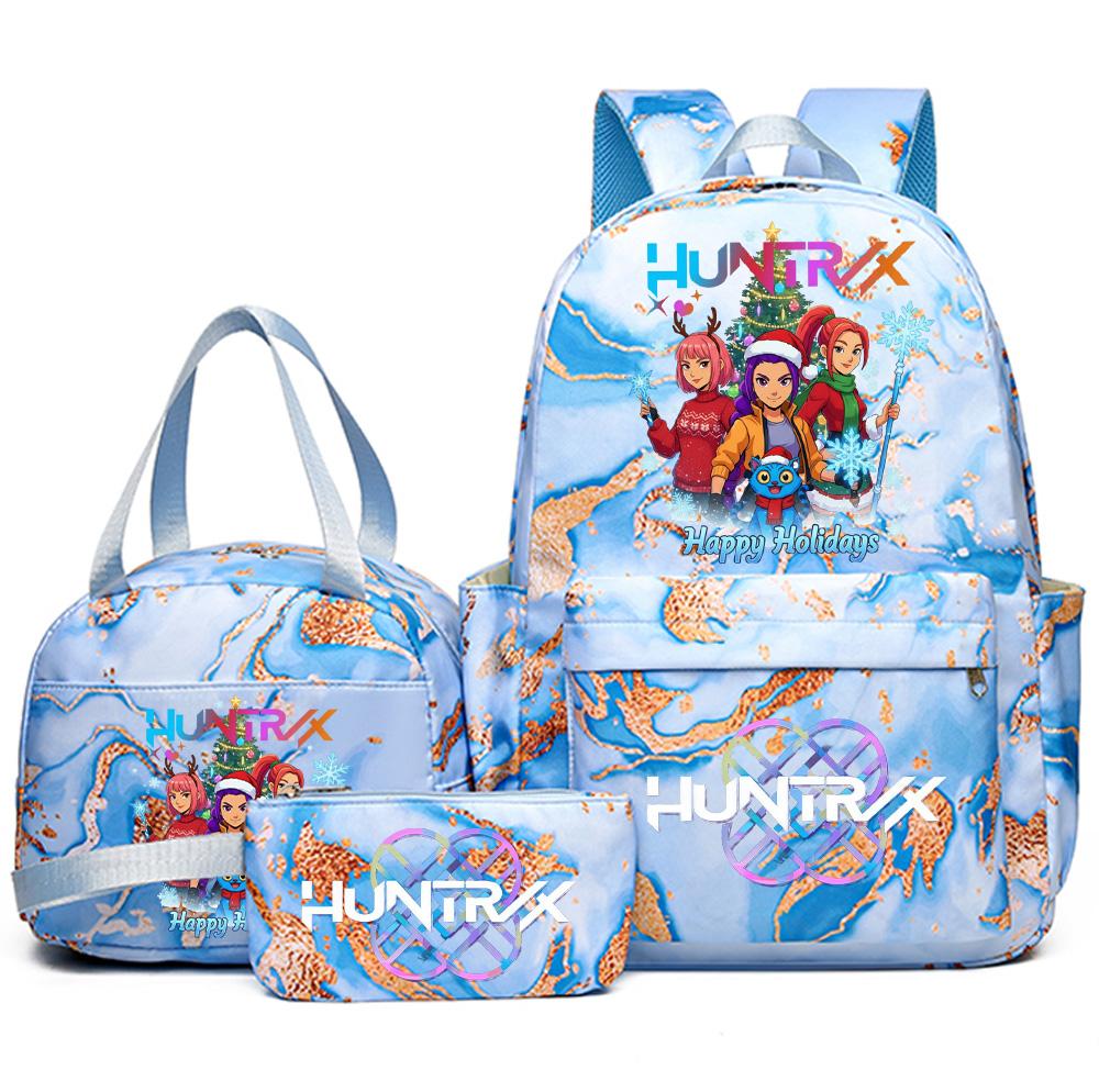 3Pcs/set Christmas K-pop Printed Backpack Handbag Pencil Case for Teenager Student Girl Boy Bookbag Schoolbag Women Large Capacity Travel Bag Kid Gift