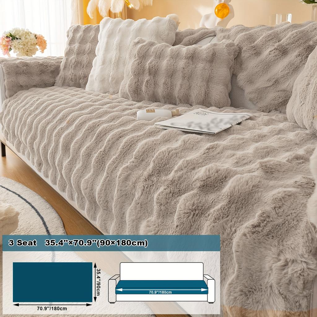 1pc Imitation Rabbit Plush Sofa Cushion, Fuzzy Non Slip Sofa Slipcover, Furniture Protector, For Bedroom Office Living Room Decor
