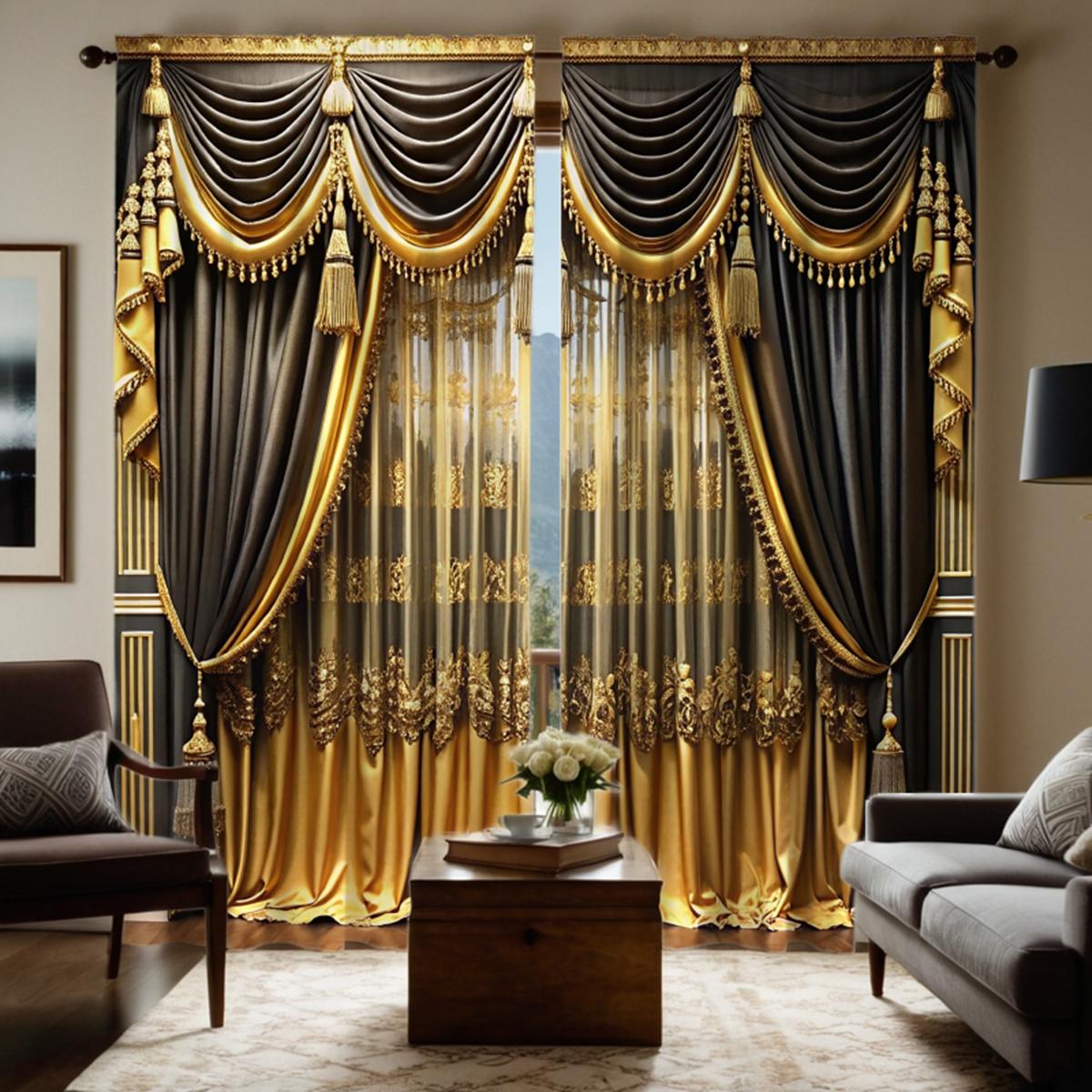

2 pieces of HD digital curtain printing simulation valance black tie black and yellow splicing simple atmospheric pattern home d W52H63inchW132H160cm