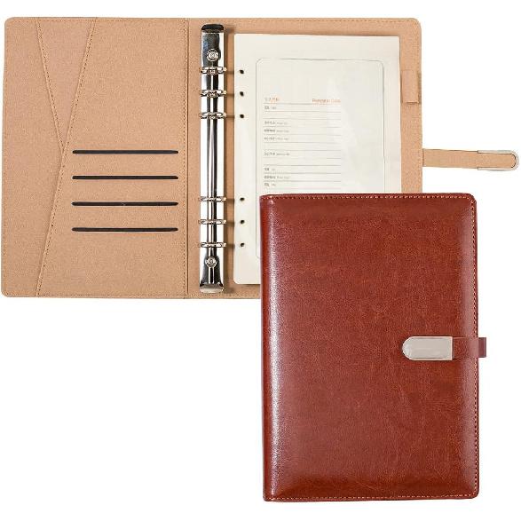 Органайзер-папка A5 - Унисекс Бизнес-планер - Ежедневник из ПУ-кожи - 6-кольцевая папка, Сменные блокноты-дневники, Дорожный органайзер-ежедневник для мужчин и женщин коричневый