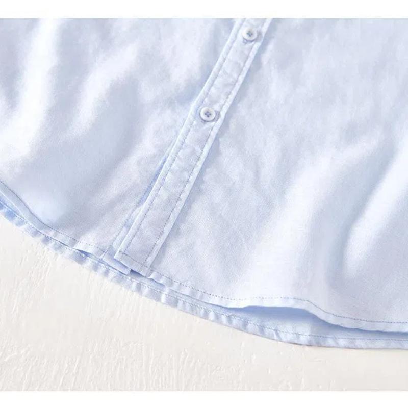 Classical Summer Shirt Male Turn-down Collar Cotton Linen Short Sleeve Shirt for Man Solid Color Button Casual Shirt Simple Style Clothing
