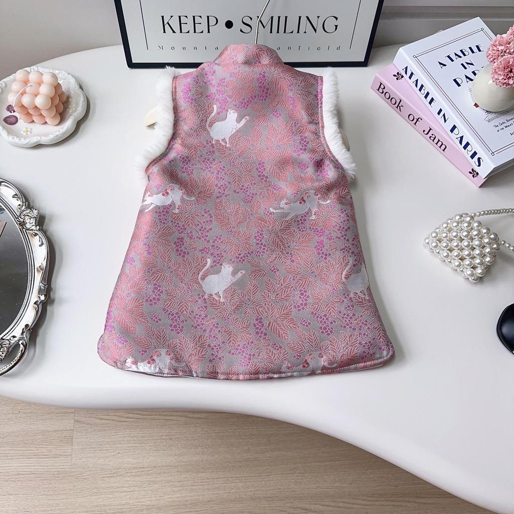 Girls' Sleeveless Qipao Winter Dress - Warm Cotton-Padded Chinese Style Tang Suit (Model AWA751)