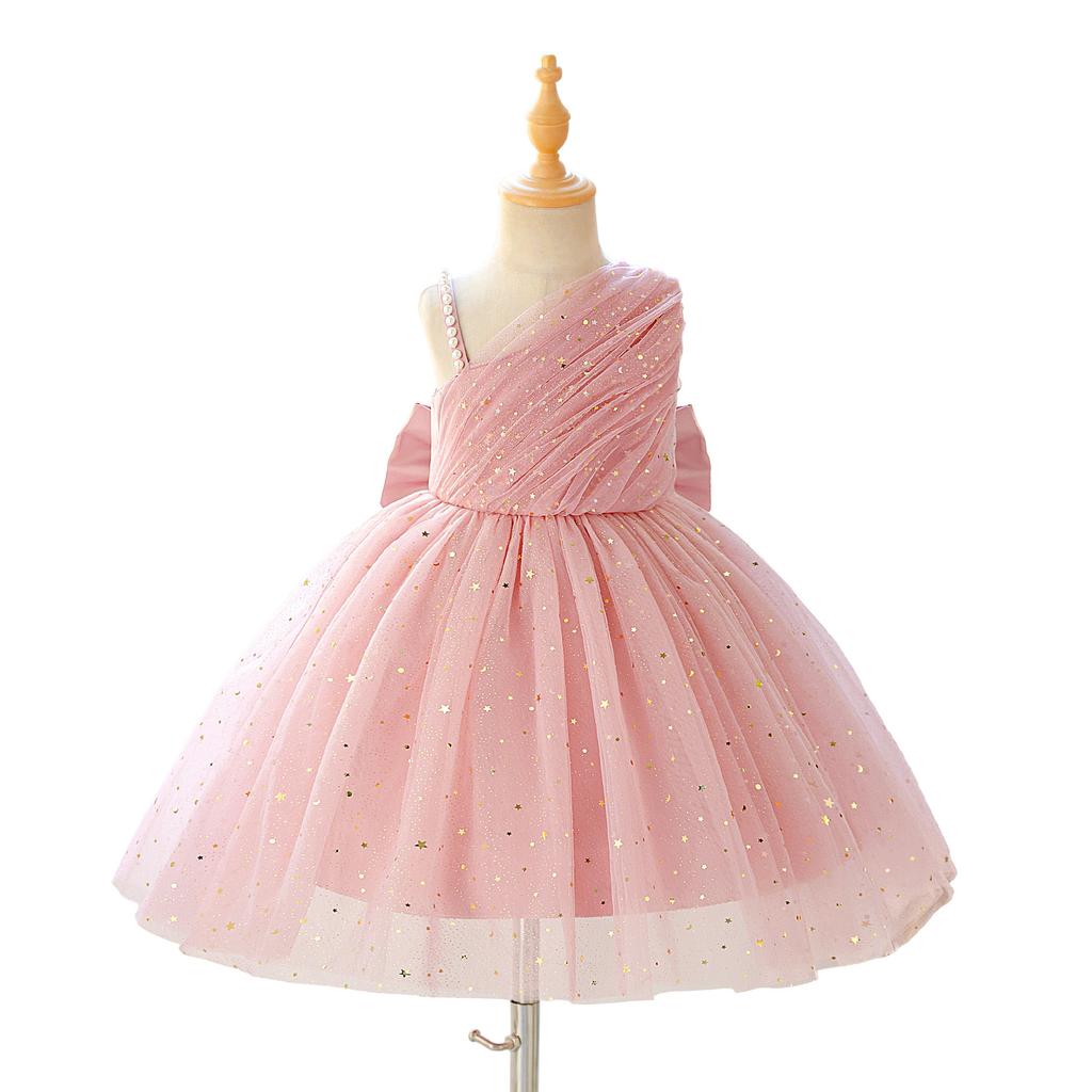 Flower Girl Princess Dress For Weddings Summer Kid Formal Bow Long Gown For School Evening Party Children New Year Cloth AL6088