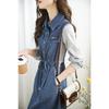 Casual Denim Dress Spring Simple Elegant Collar Contrast Stitching Drawstring Waist