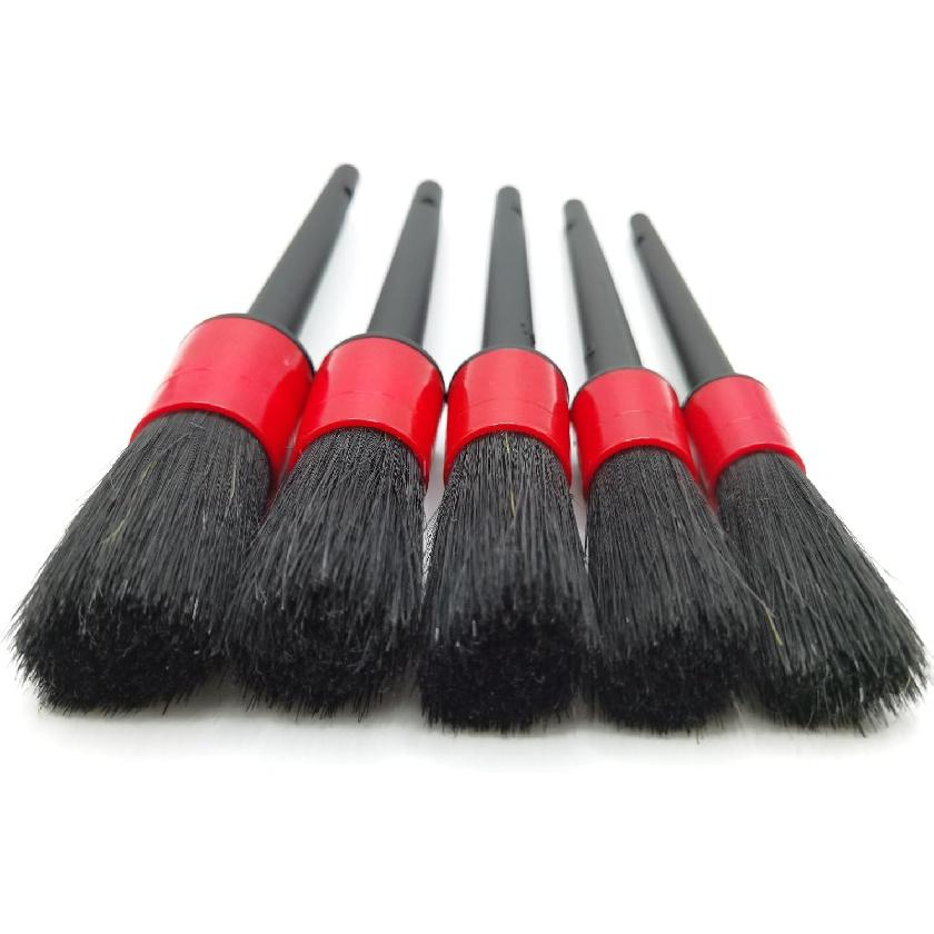 Car Detailing Brush Set Of 5 - Soft Boar Hair, Car Wash Brush, Wheel Cleaner Brush, Car Dust Brush, Car Interior Leather Seat And Vent Brush, Car