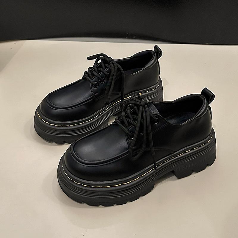 Fashion All-Match British Style Womens Derby Shoes Clogs Platform Autumn Loafers With Fur Female Footwear Preppy Leather New Creepers Fa
