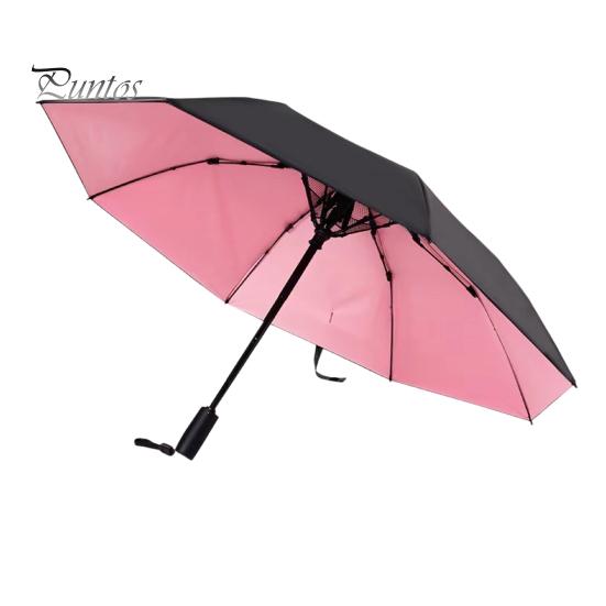 

Складной зонт с вентилятором, USB-зарядка, защита от ультрафиолета, тройной складной зонт, портативный водонепроницаемый ветрозащитный летний зонт от солнца и дождя розовый/чёрный