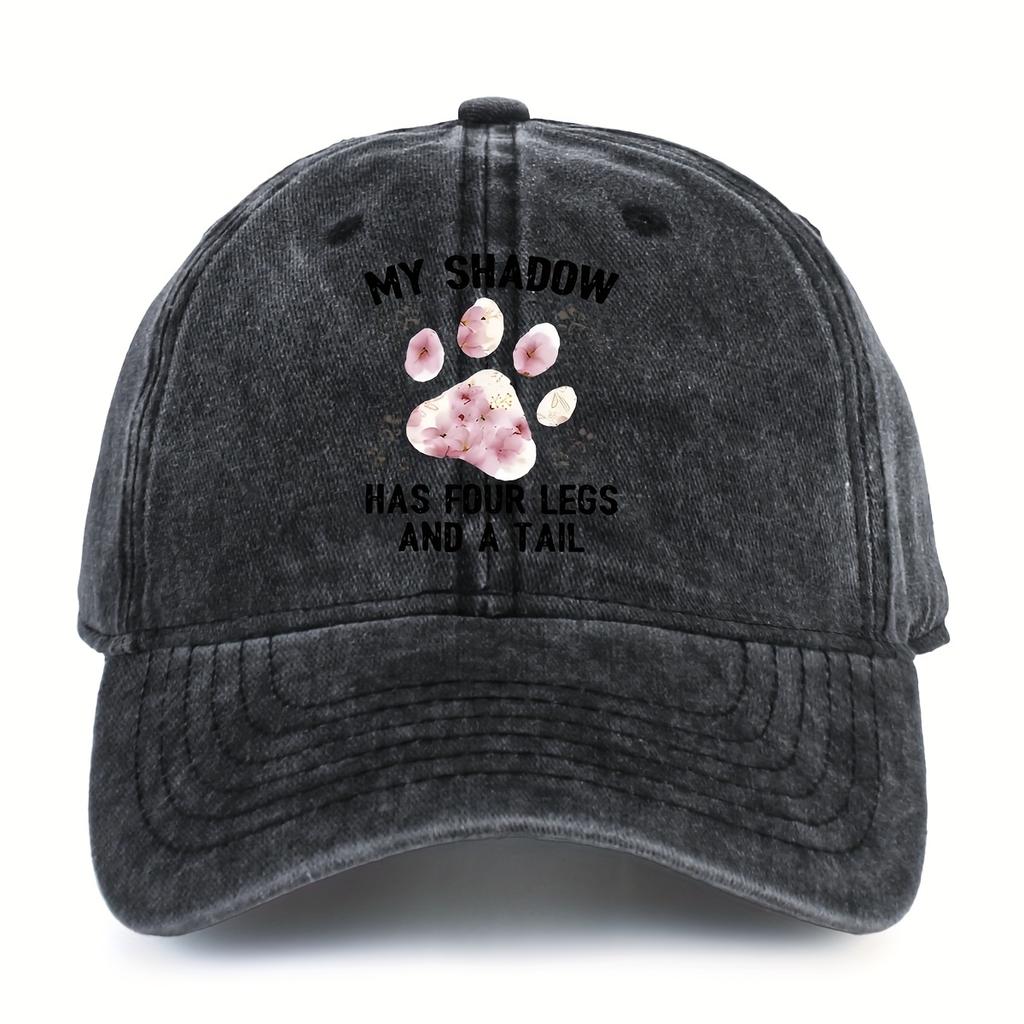 Dog Shadow Four Legs Tail Paw Print Baseball Cap Casual Adjustable Washed Denim Hat Adult