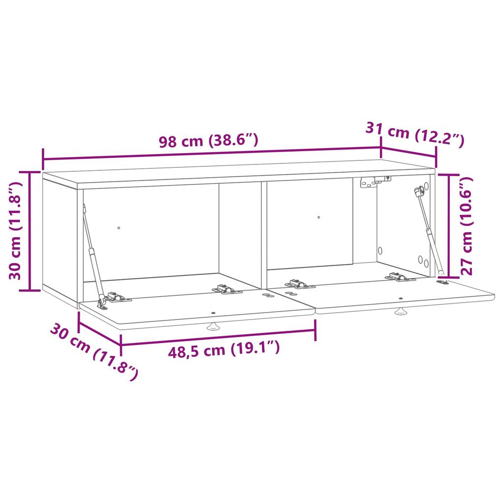 Wall Mounted TV Cabinet 98 x 31 x 30 cm Reclaimed Wood Effect Particleboard