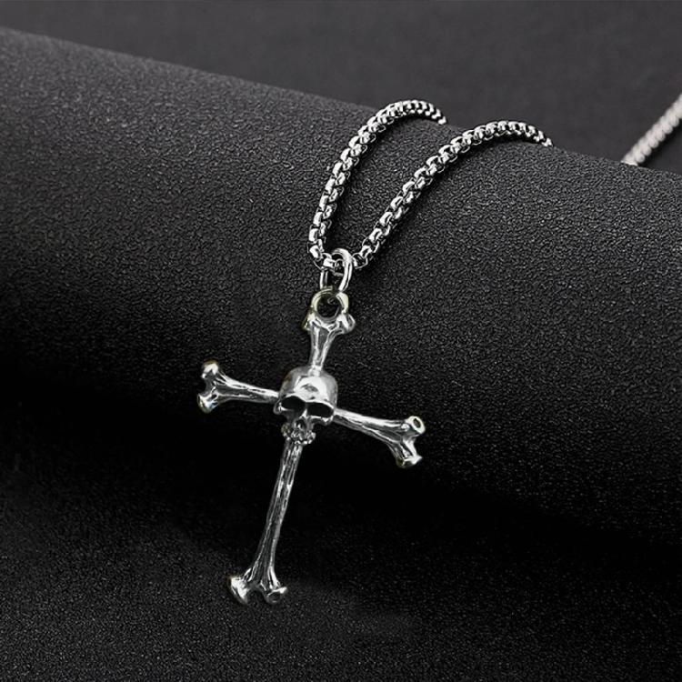 Men's Skull Pendant Necklace Personality Unique Design Cross Punk Choker Chain