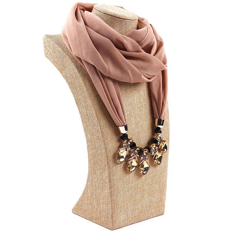 LARRIVED Jewelry Pendants Necklaces Scarf Solid Chiffon Hijab Beads Jewelry Circular Pendant Scarf Women Decorative Neckerchief