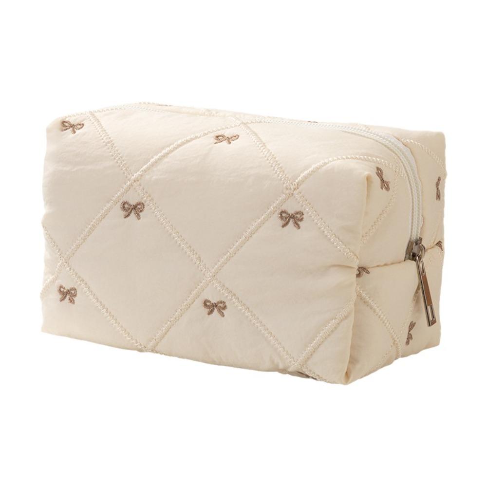 Quilted Design Bow Quilted Makeup Bag Multifunctional Coin Purse  Women s Cosmetic Storage бежевый