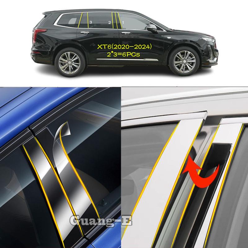 Car TPU/Glossy Mirror Pillar Post Cover For Cadillac XT6 2024 Door Trim Window Molding Decorative Sticker