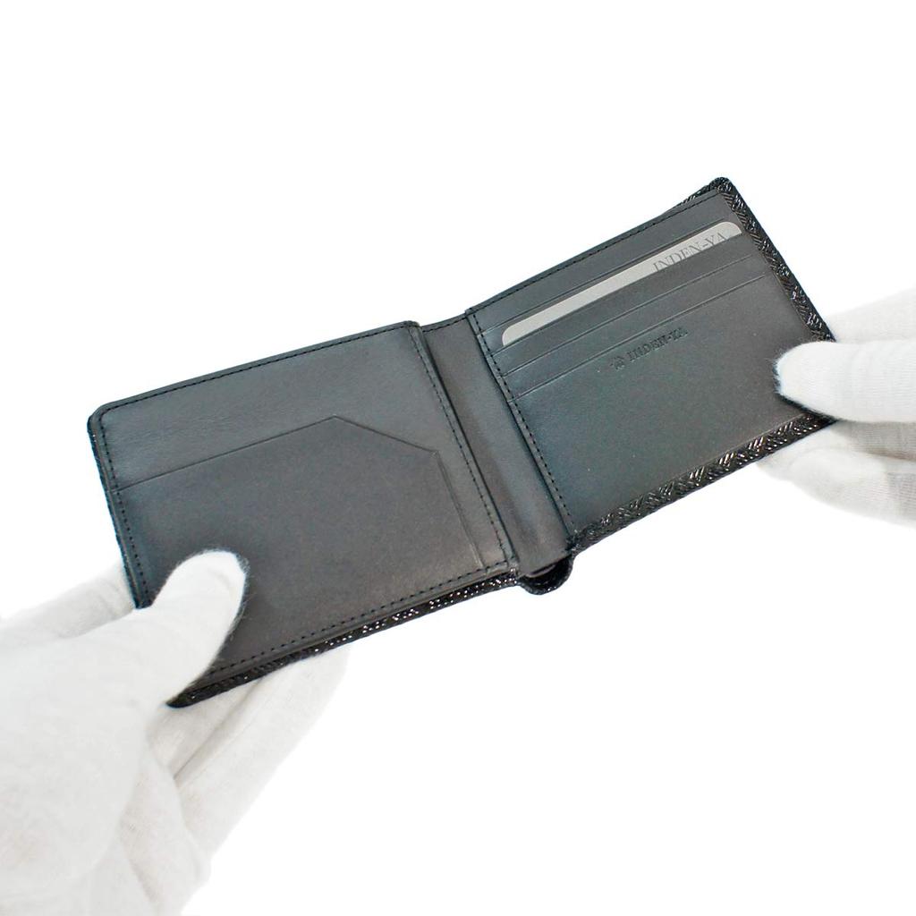 Inden Bill Compartment No Coin Black Background X Black Wickerwork Pattern [Indenya] Bi-fold Wallet, F, Purse, Deerskin, Lacquer, 2009-01-158