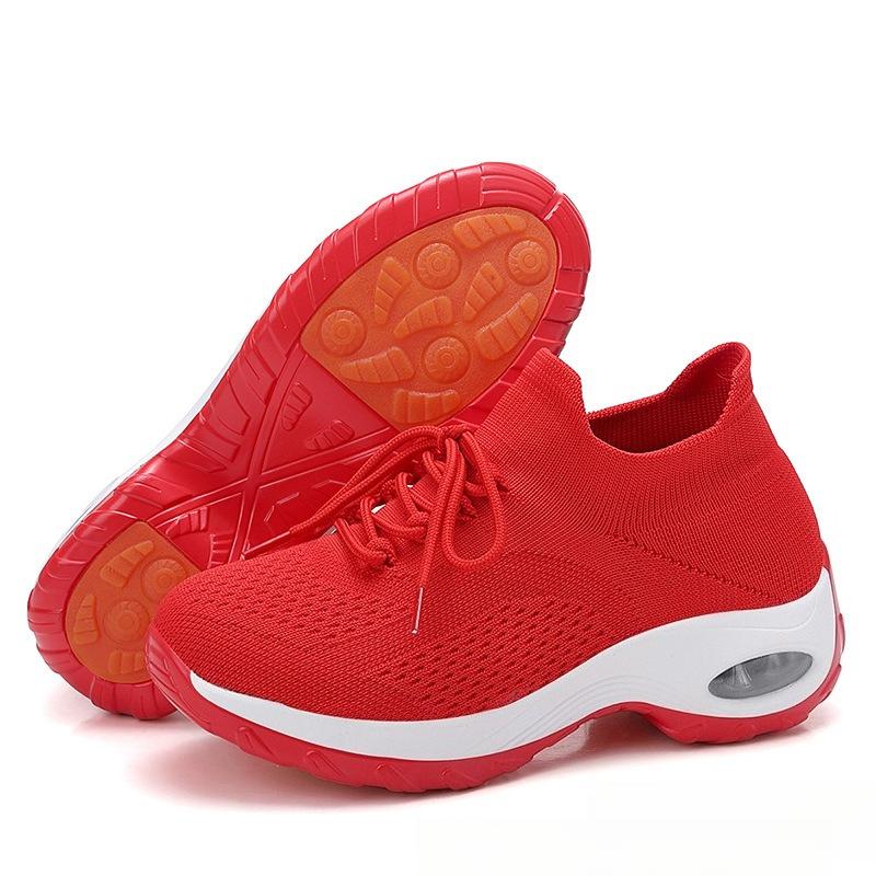 Fashion Women Platform Shoes Knitted Running Sports Shoes Anti-slip Air-cushion Sneakers Breathable Mesh Dancing Traveling Shoes