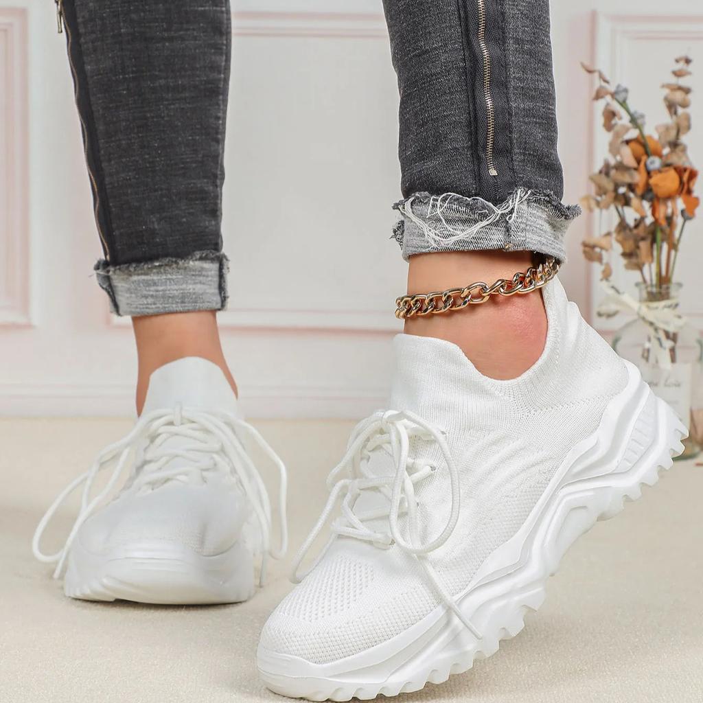 Fashion Chunky Shoes Platform Sneakers for Women Knitted Men's Casual Sports Shoes Breathable Trainers Elastic Slip-on Shoes