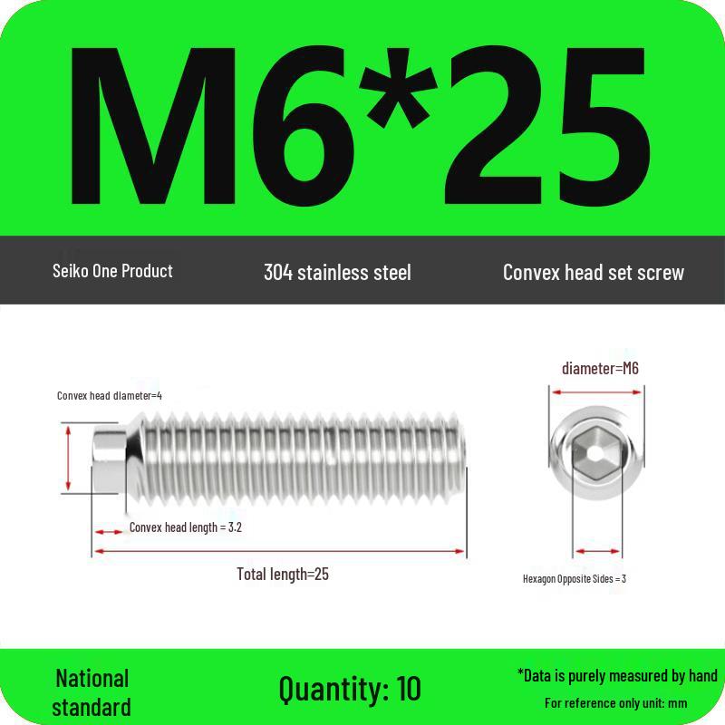 304 Stainless Steel Cup Point Grub Screw - Sizes M3 To M10