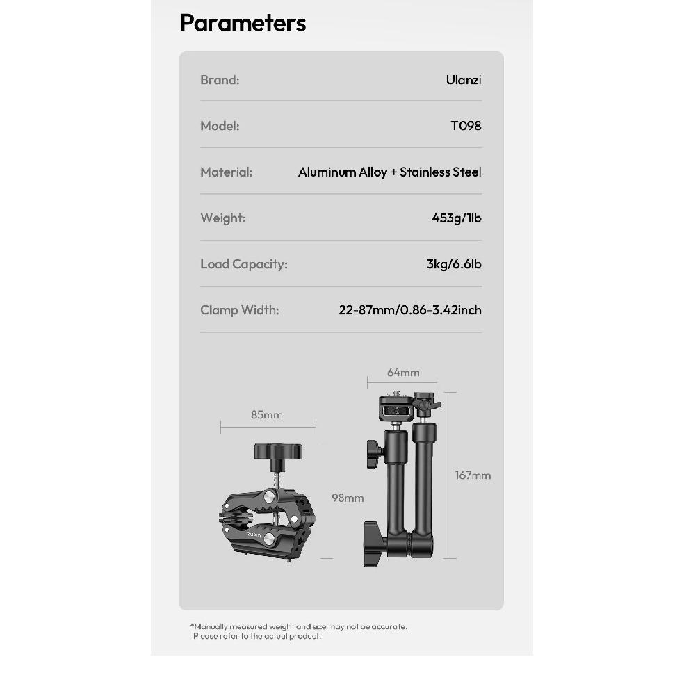 Ulanzi HD02 10 inch Magic Arm Kit with Super Clamp 1/4" Screw 360° Adjustable Ball Head Monitor Mount Camera Mount Holder