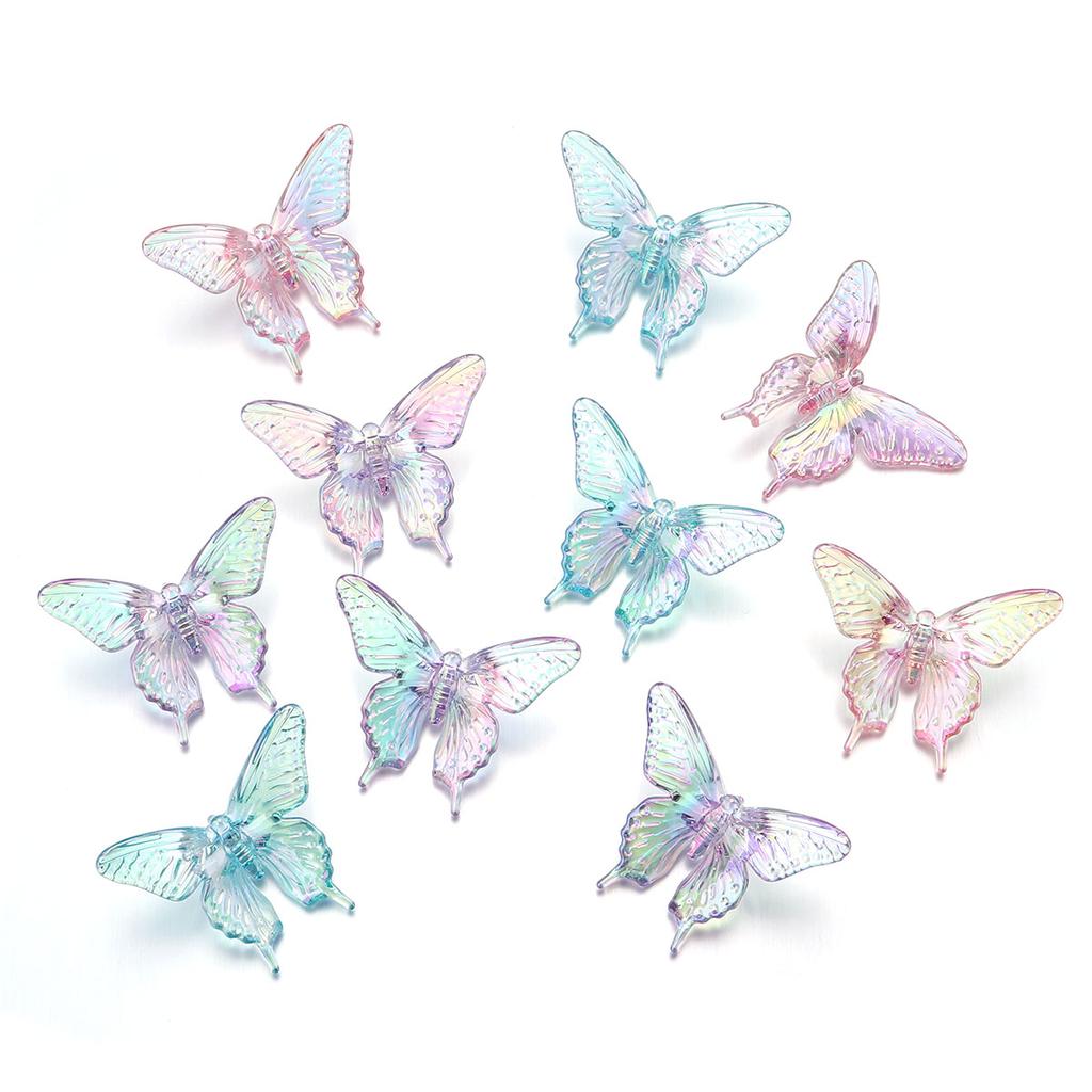 10Pcs Acrylic 3D Butterfly Charms Color Plated Loose Spacer Bead for Jewelry Making Accessories DIY Bracelet Earring Phone Chain
