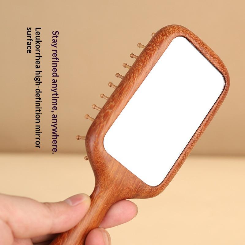 Mirror Comb 2-In-1 Sandalwood Air Cushion Comb - Fine-Toothed, Scalp Massaging Hairbrush For All Hair Types Scalp Massage