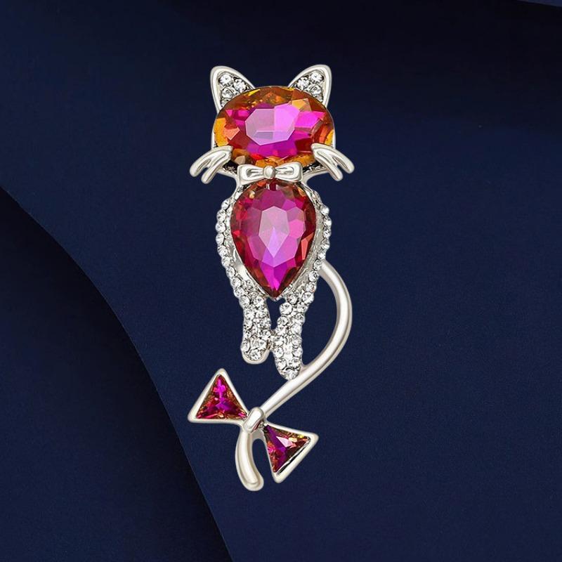 

Брошь «Персидский кот», Высококлассная женская простая хрустальная брошь в виде животного, Брошь с нишевым дизайном золотой/красный