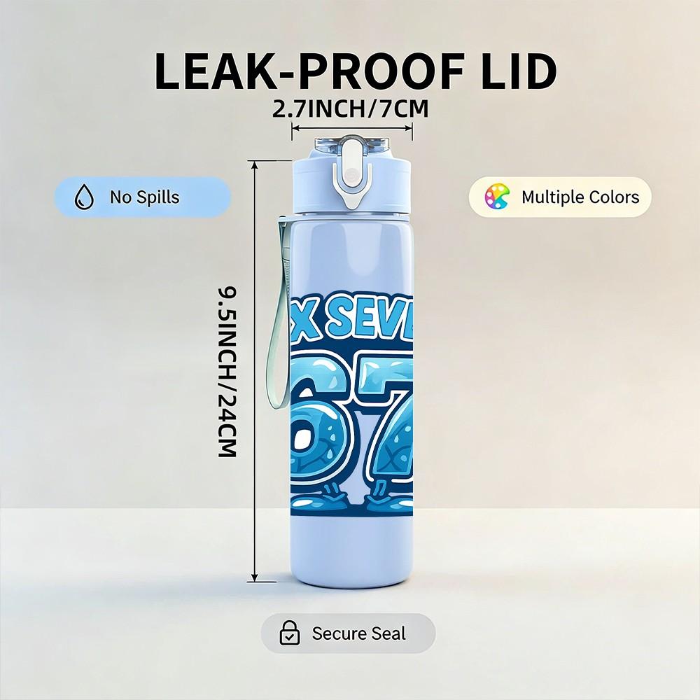 1PC Super Sixty Seven Retro Text Pattern 750ml Color Plastic Sports Water Bottle Leakproof Flip Straw Lid Suitable for Sports Office Home Use