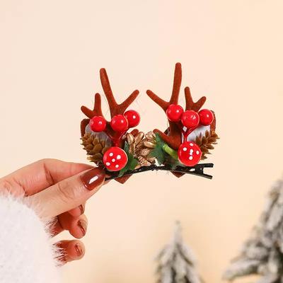 1 Pair - New Christmas Deer Horn Hair Clip Headpiece Forest Style Elk Hair Clip Cute Christmas Hair Ornament - Suitable for Chri