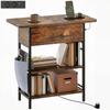 Masă Laterală Noptieră Cu Priză 2 Nivele Porturi USB Spațiu de Depozitare 60 X 29.8 X 58.5 Cm Culoare Maro Rustic