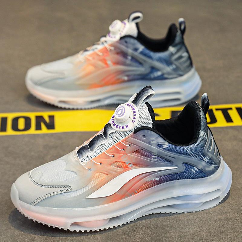 Large size men's shoes summer breathable mesh casual sports shoes heightened rotating button air cushion soft sole daddy tide