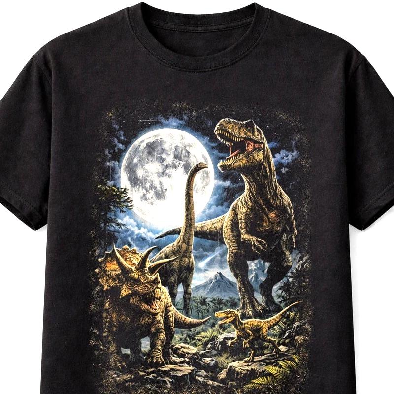 TRex Triceratops Dinosaur Moonlight Graphic Unisex TShirt Prehistoric S5XL S