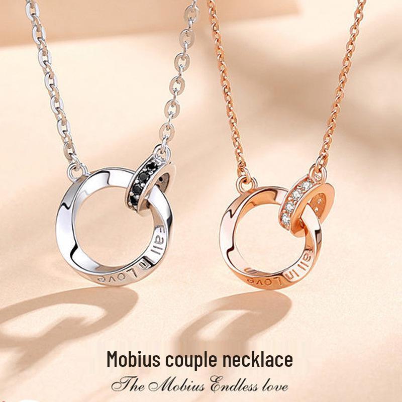 Möbius Sterling Silver Couple Necklace - Endless Love Gift for Valentine's, Christmas, Birthday
