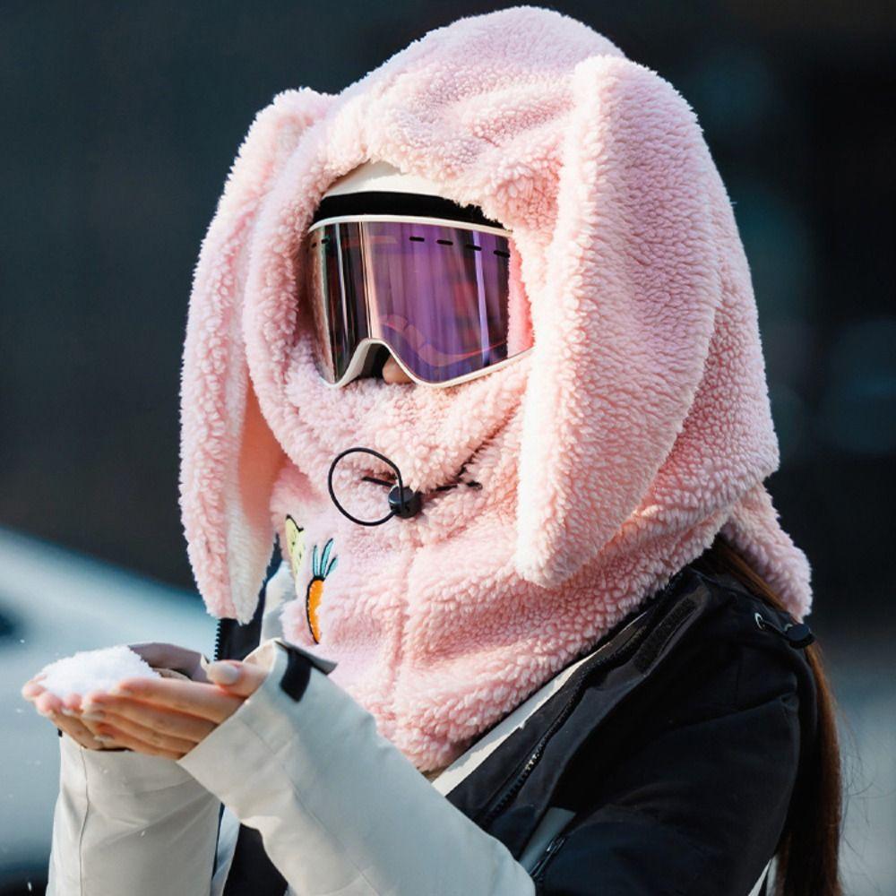 Cartoon Masks Hood Beanies Solid Color Fleece Pullover Cap Fashion Helmet Hat  Winter