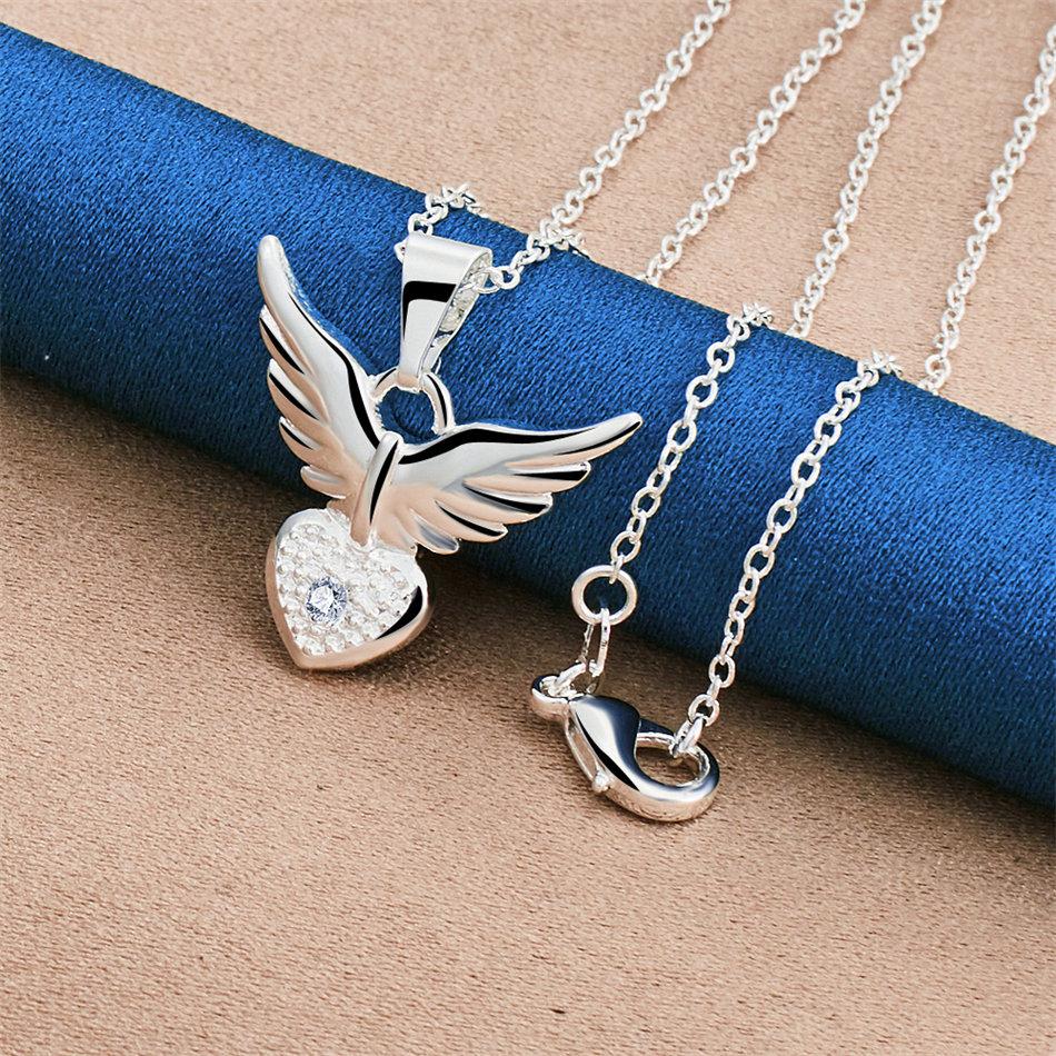 925 sterling silver 16-30 inch exquisite heart-shaped wing pendant necklace, women's fashionable wedding gift jewelry