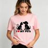 Cotton Tee Minimalist Cat Dog Kiss Silhouette With Love Text Graphic Animal Lover Simple Black Print Breathable Basic Tshirt