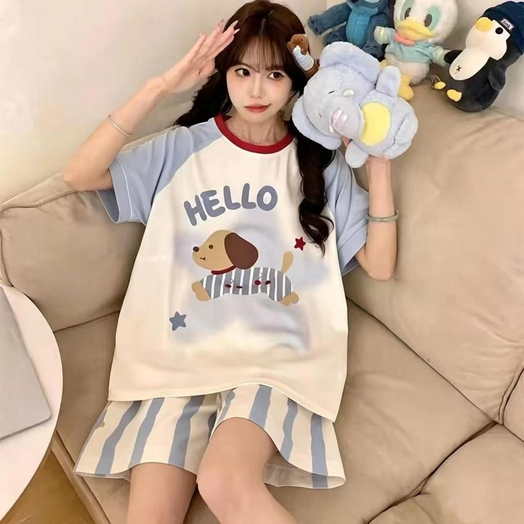 Women's Plus Size Summer Cartoon Pajama Set - Cute Donald Duck Short Sleeve Homewear