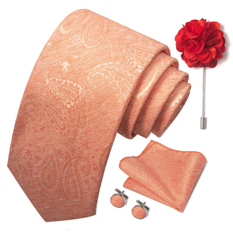 Men 8cm Wide Silk Wed Neck Tie Cufflinks Brooch Pin Handkerchief Business Wedding Party Suits Groom Accessories Gift