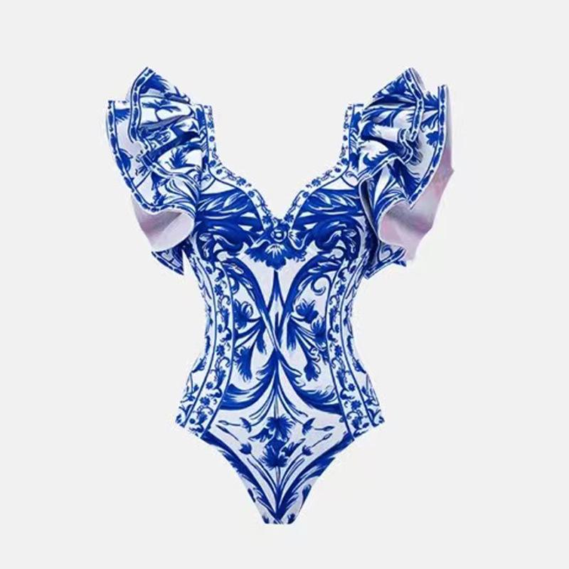 2023 Trendy Sexy Women's One-Piece Printed Swimwear with Spaghetti Straps - European and American Style