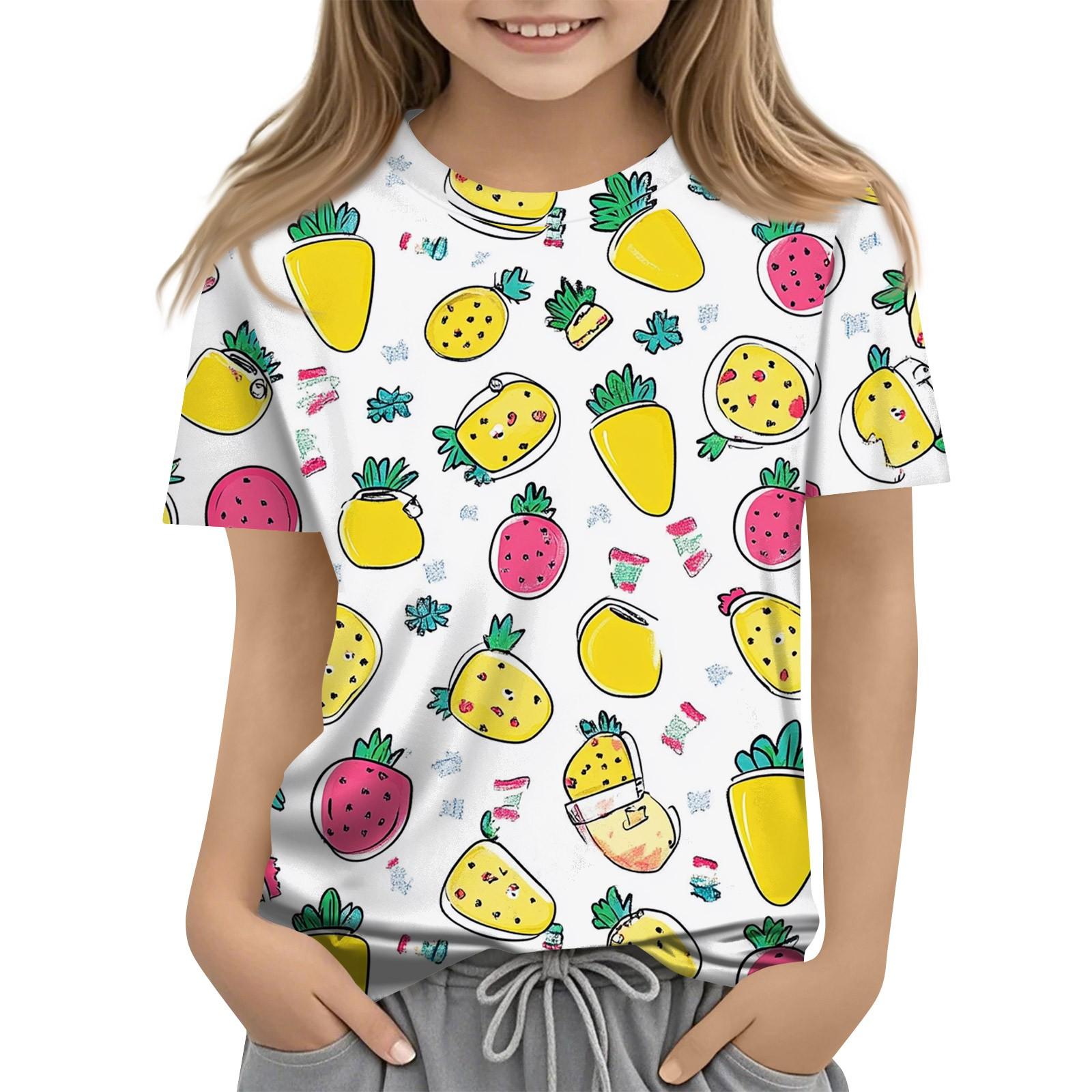 

Children s Fashion Casual Short Sleeve Plant Printed Round Neck T-Shirt Top 120
