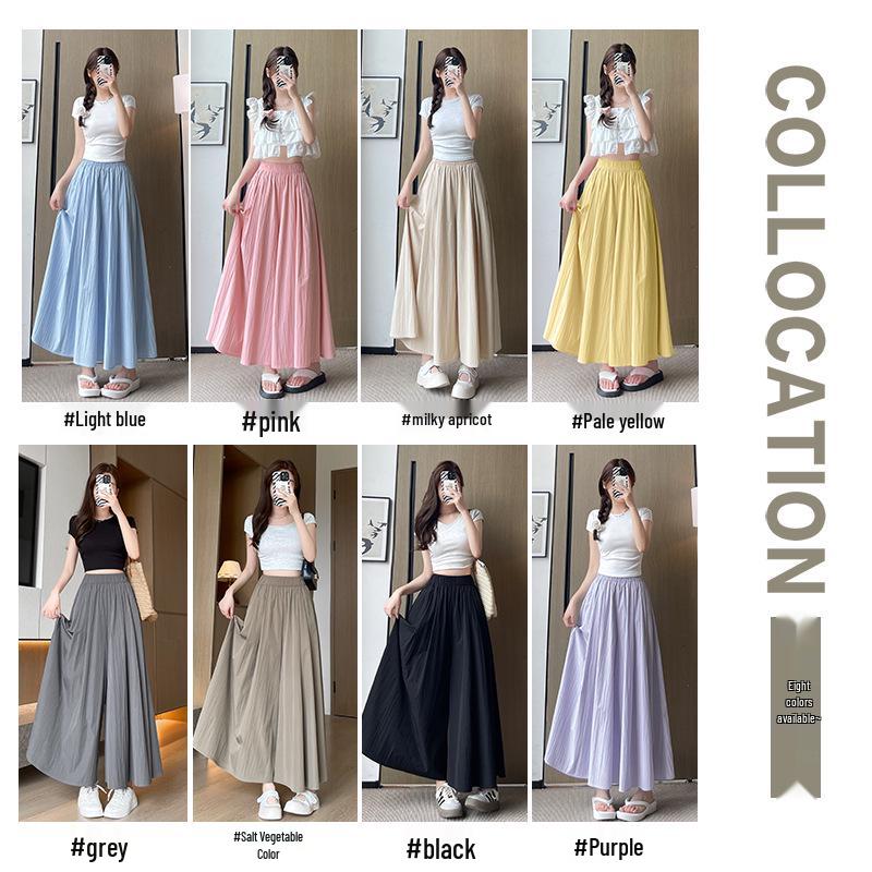 Yamamoto Women's High Waist A-Line Midi Culottes - Summer 2025 Ice Silk Casual Wide Leg Pants