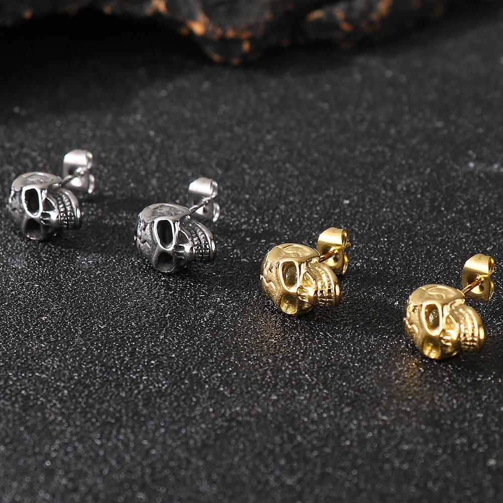 Solid Stainless Steel Women's Earrings Woman Man Punk Rock Skeleton Jewelry Accessory Gothic Skull Head Stud Earrings for Men