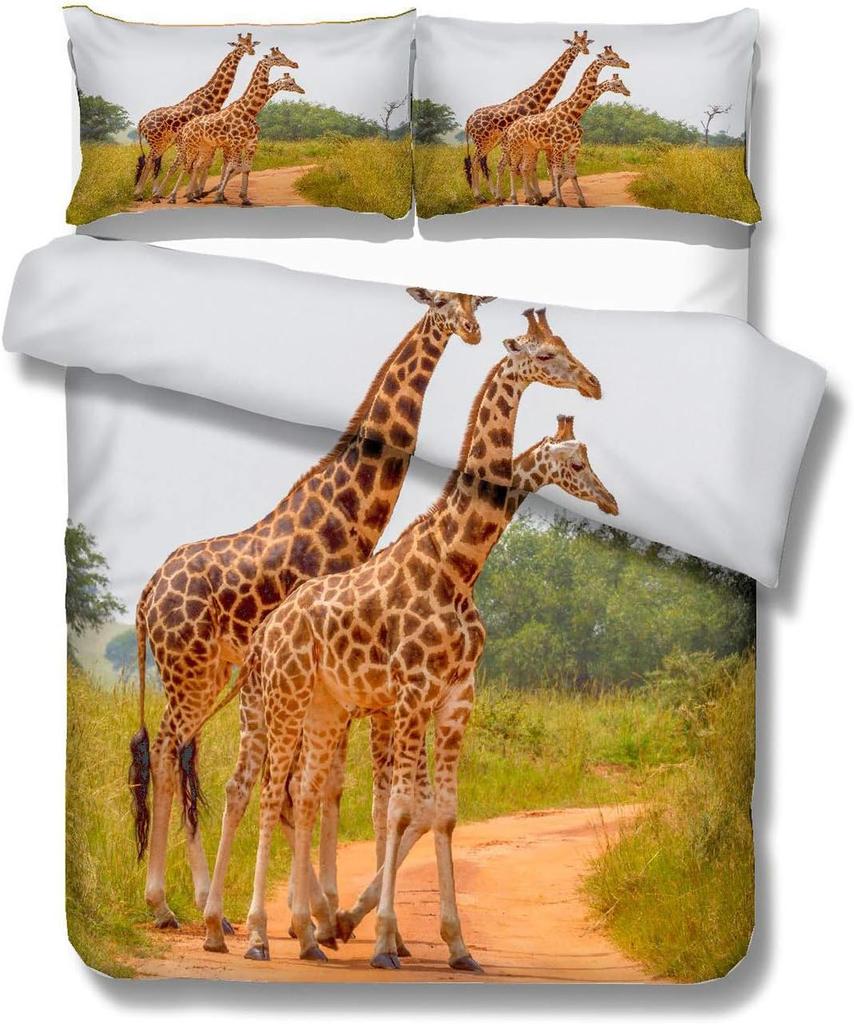 Giraffe Couples Lovers Dating Duvet Cover Sets - Giraffes Balloon At Sunset Bedding Set with Zipper Closure for Kids and Adults