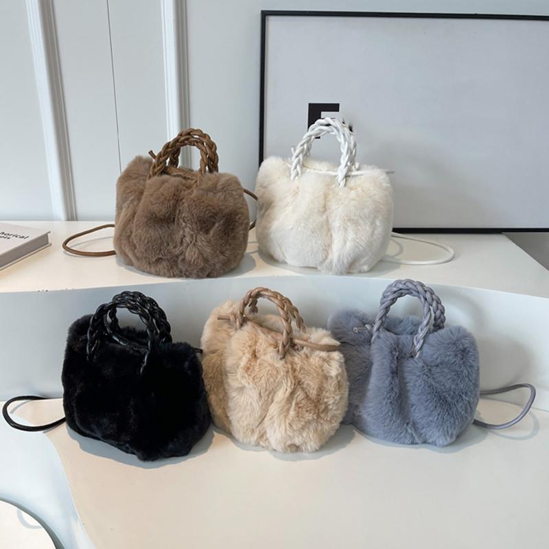 Women's Plush Soft Cloud Handheld Bag Drawstring Shoulder Bag Versatile Solid Color Temperament Crossbody Bag
