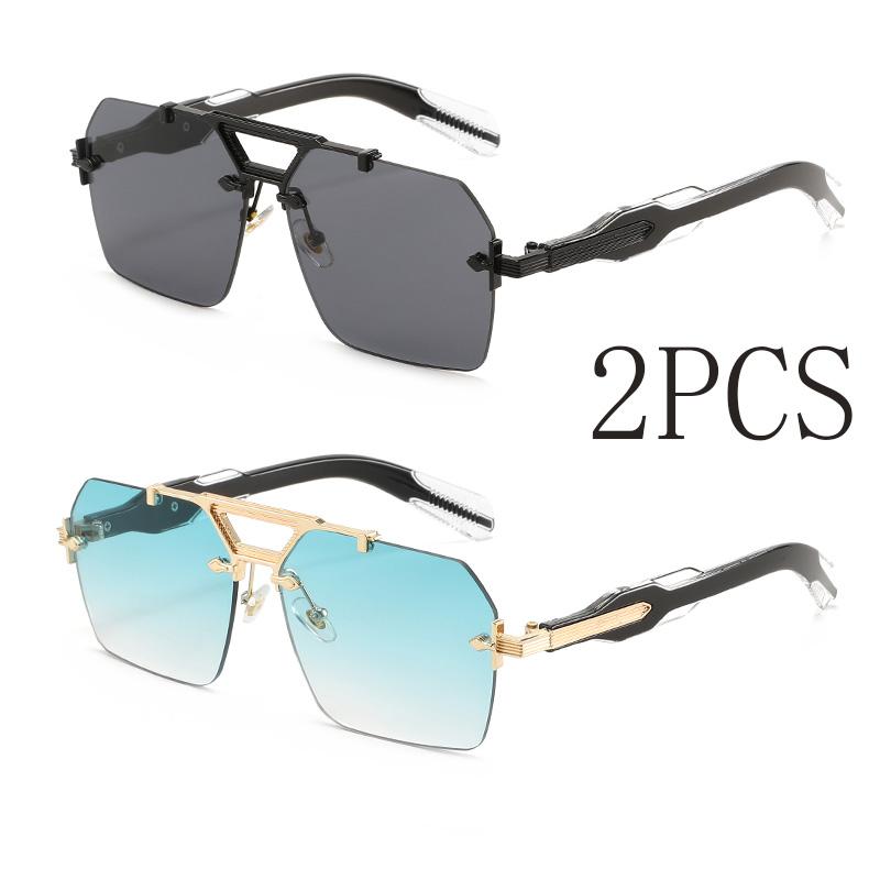 2PCS Rimless Double Girder Sunglasses Women Men Vintage Trend Sun Glasses Outdoor Driving Male Female Protective Glasses UV400
